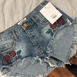 Denim shorts with rose detail- one teaspoon
